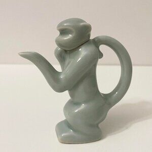 Vintage Bombay Company Miniature Celadon Monkey Teapot 3.5 Inch Tall